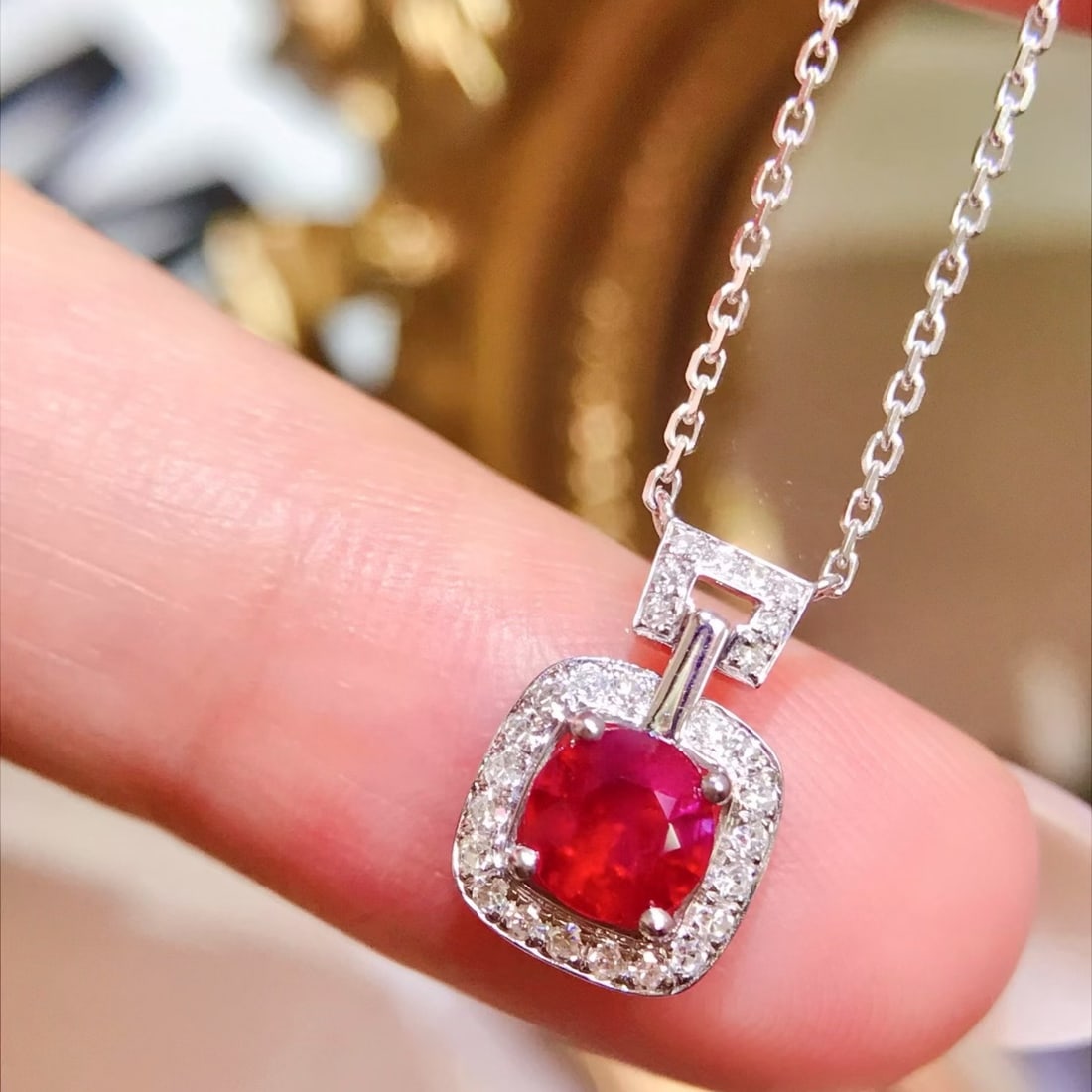 14k Gold 0.83 Ctw Natural Ruby & Diamond Necklace - 3