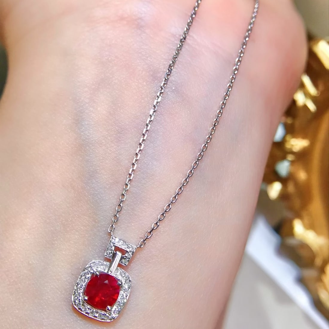 14k Gold 0.83 Ctw Natural Ruby & Diamond Necklace - 4