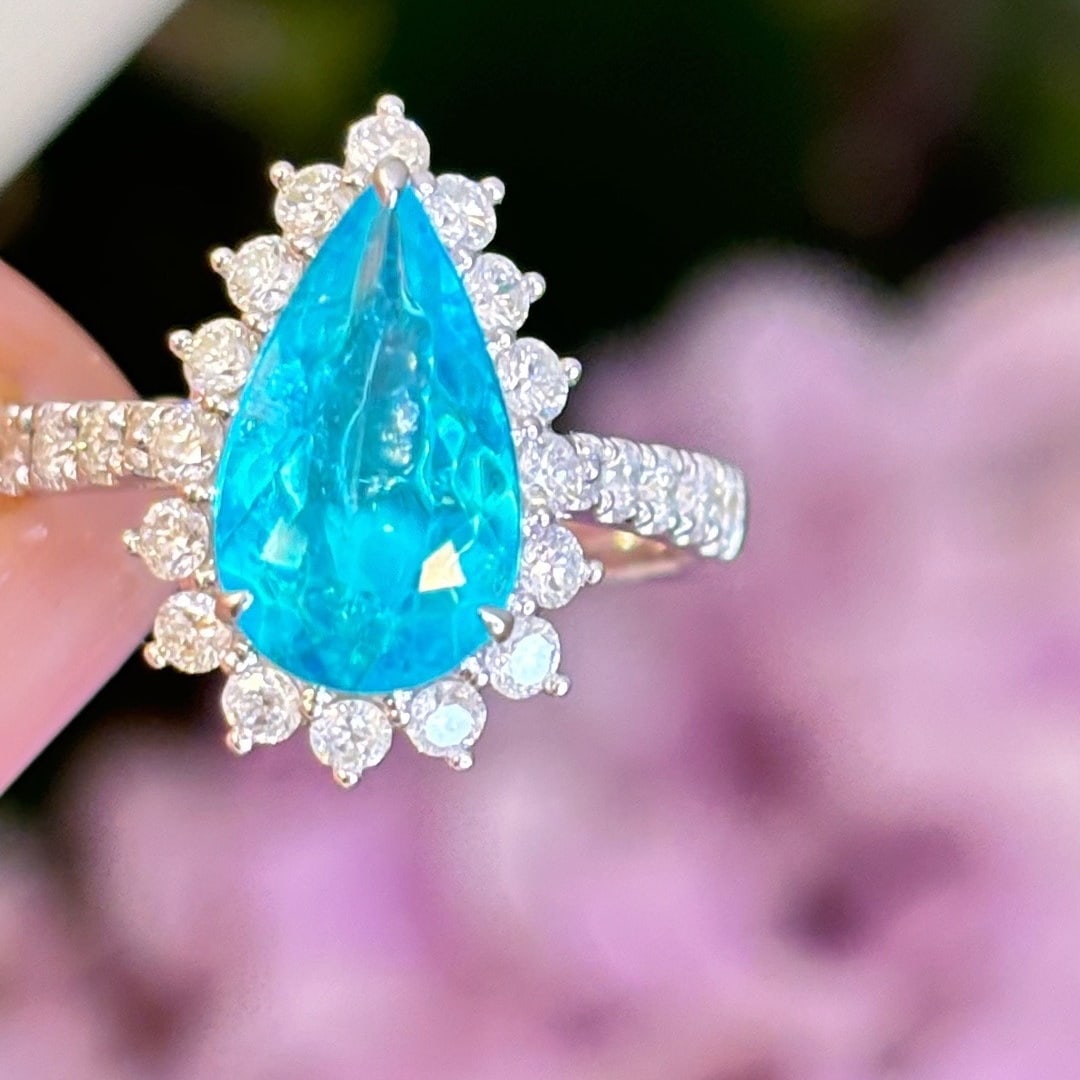 14k Gold 1.57 Ct Natural Paraiba Tourmaline & Diamond Ring - 3