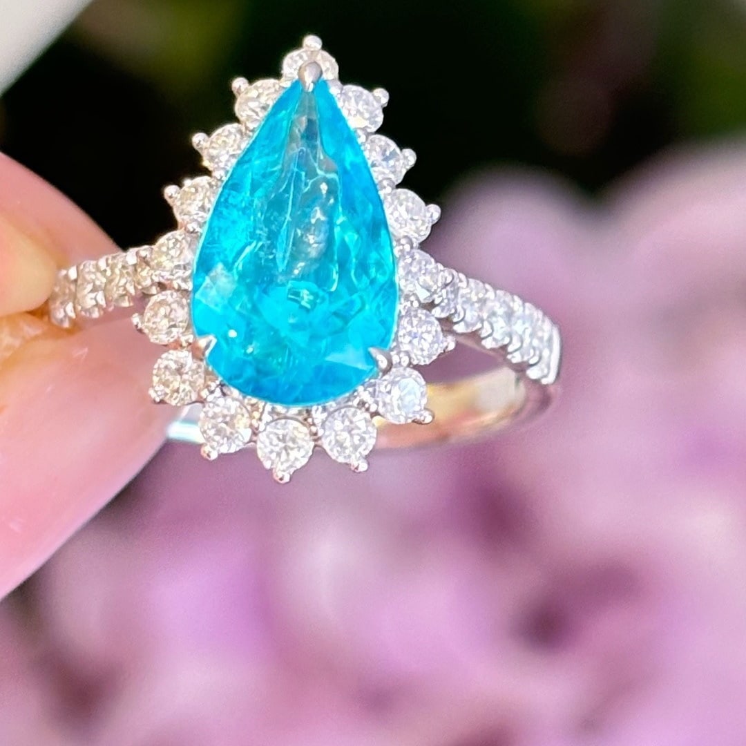 14k Gold 1.57 Ct Natural Paraiba Tourmaline & Diamond Ring - 4