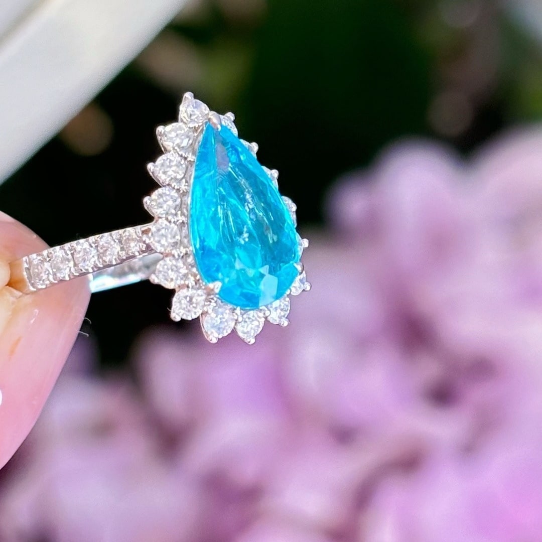 14k Gold 1.57 Ct Natural Paraiba Tourmaline & Diamond Ring - 5