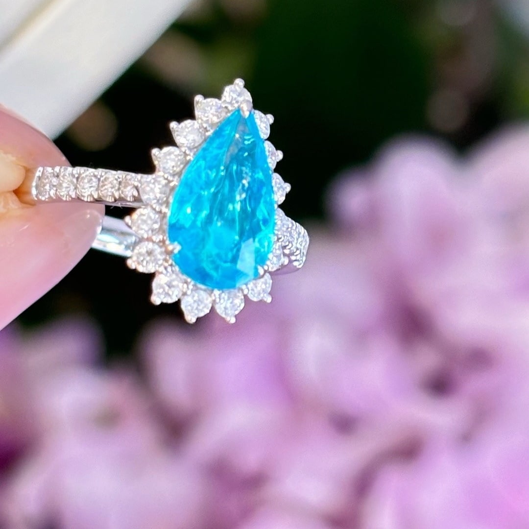 14k Gold 1.57 Ct Natural Paraiba Tourmaline & Diamond Ring - 6