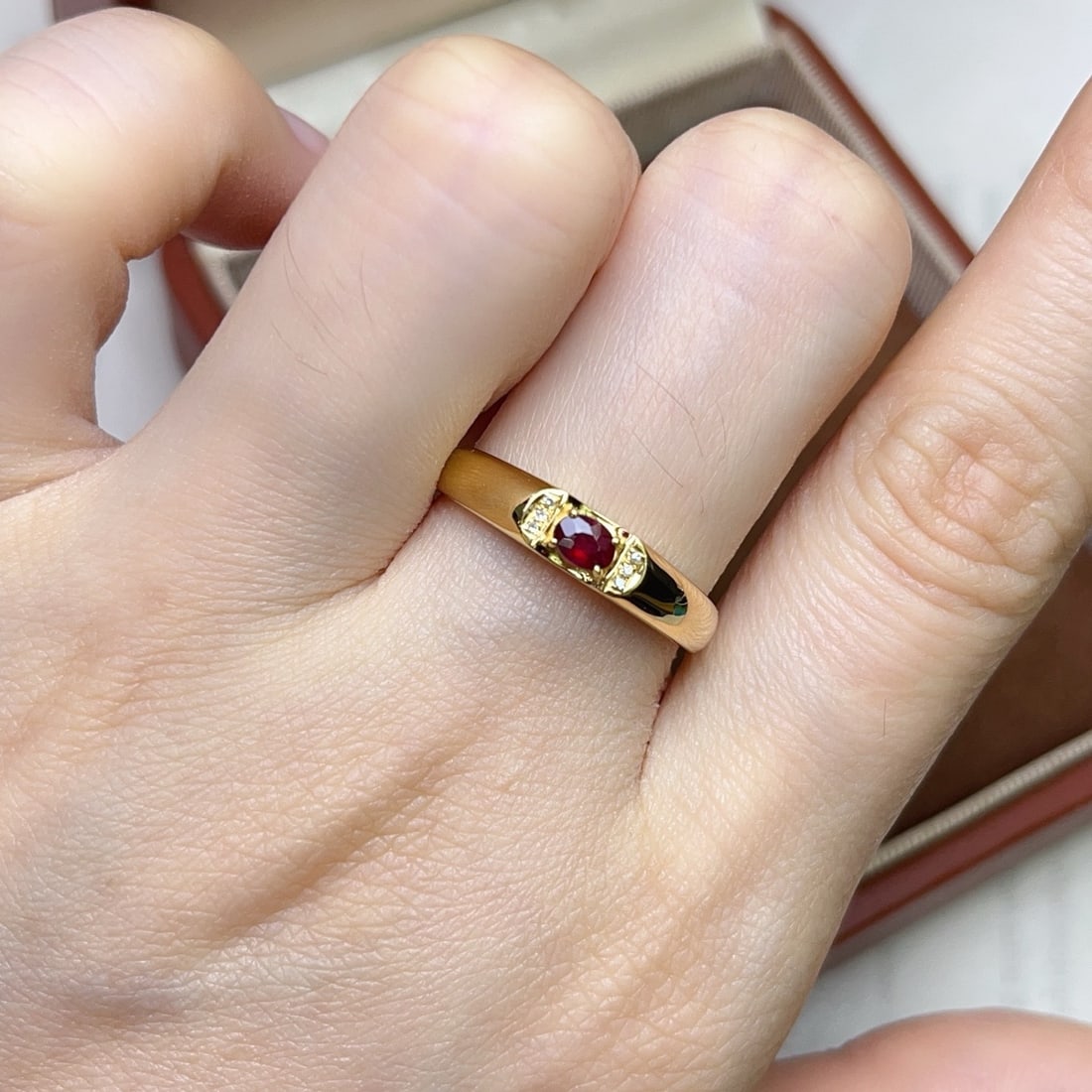 14k Gold 0.35 Ct Natural Ruby & Diamond Ring - 6