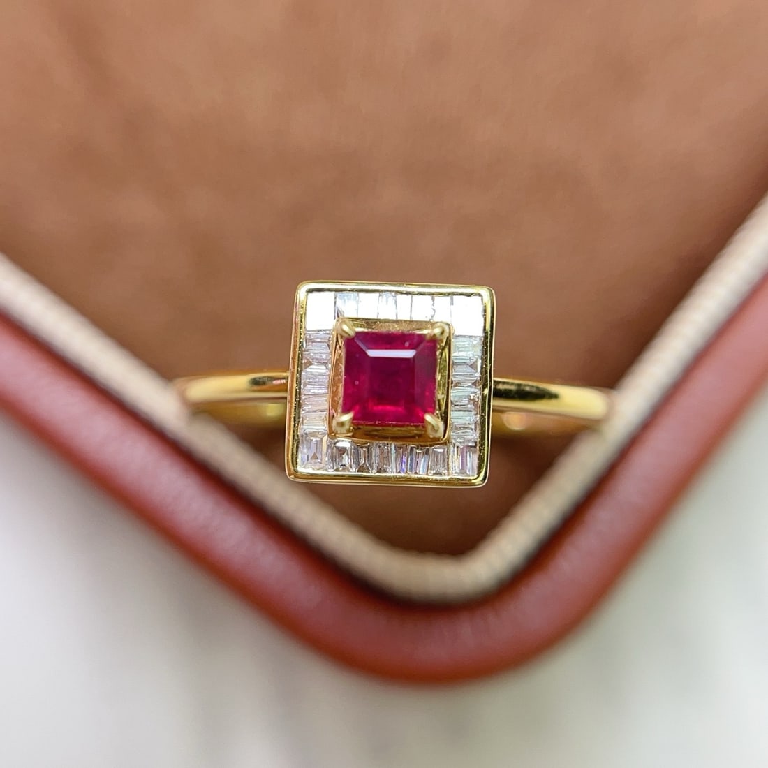 14k Gold 0.53 Ct Natural Ruby & Diamond Ring: Ref:231178265 // gold content:14k gold // ring size:7. 25us // // main gemstone:ruby // shape:square // carat weight:0. 53ct // color:red // treatment:natural // // adjacent gemstone 2 : diamond // nu