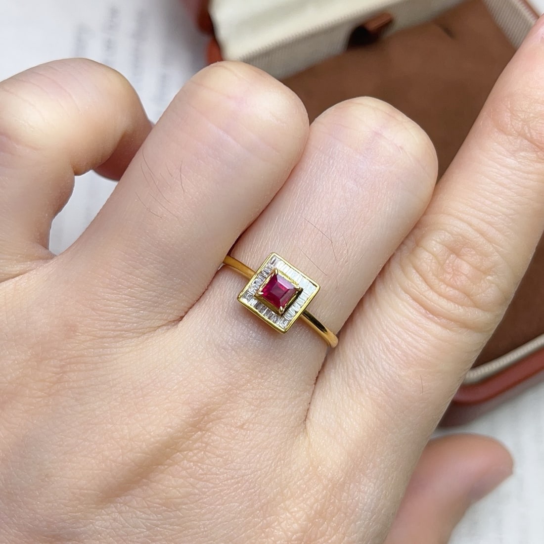 14k Gold 0.53 Ct Natural Ruby & Diamond Ring - 6