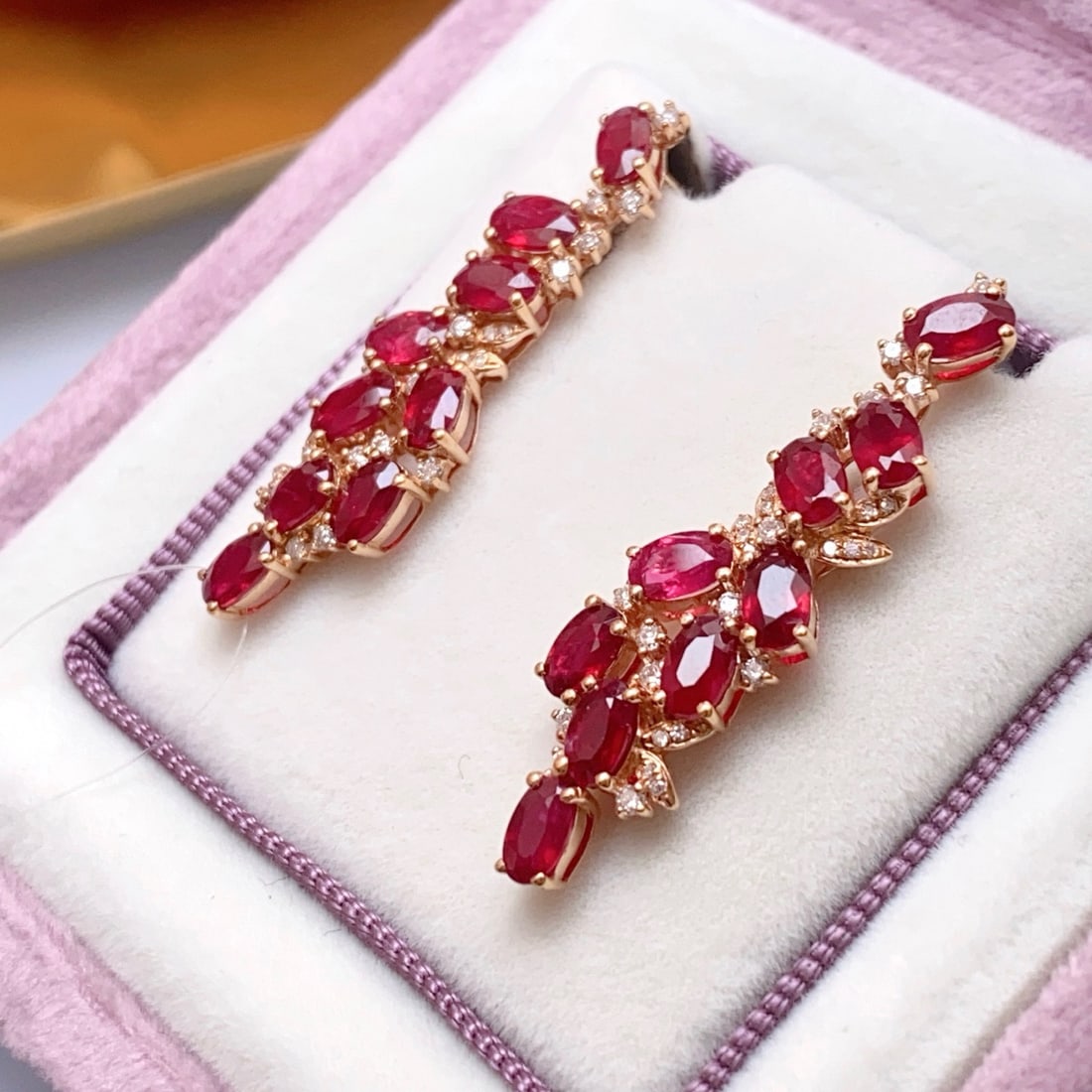 14k Gold 5.95 Ct Natural Ruby & Diamond Earrings - 2