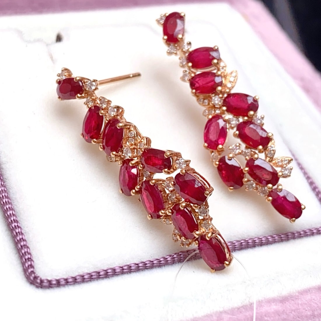 14k Gold 5.95 Ct Natural Ruby & Diamond Earrings - 3