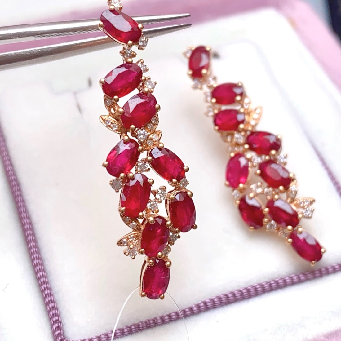 14k Gold 5.95 Ct Natural Ruby & Diamond Earrings - 4
