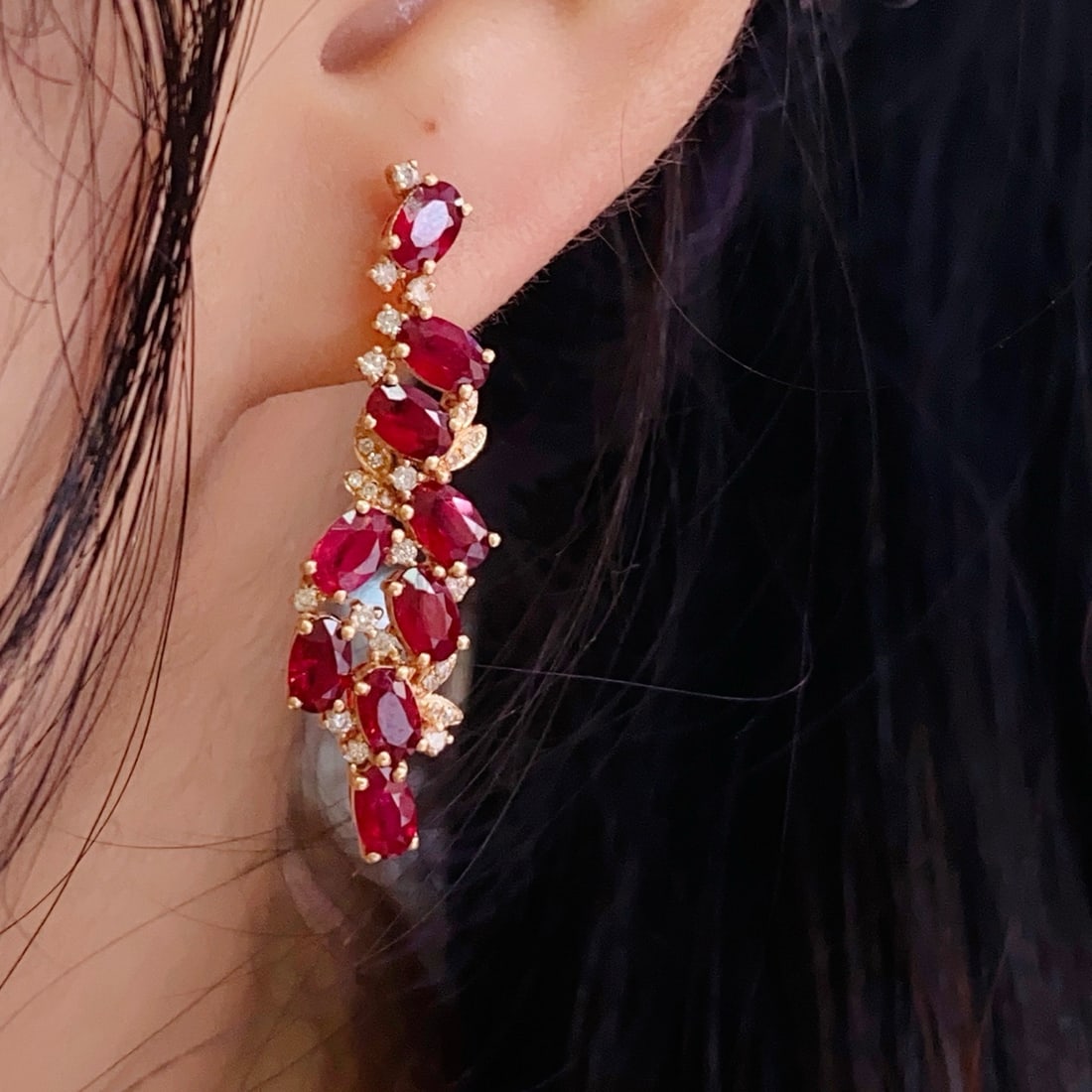 14k Gold 5.95 Ct Natural Ruby & Diamond Earrings - 5