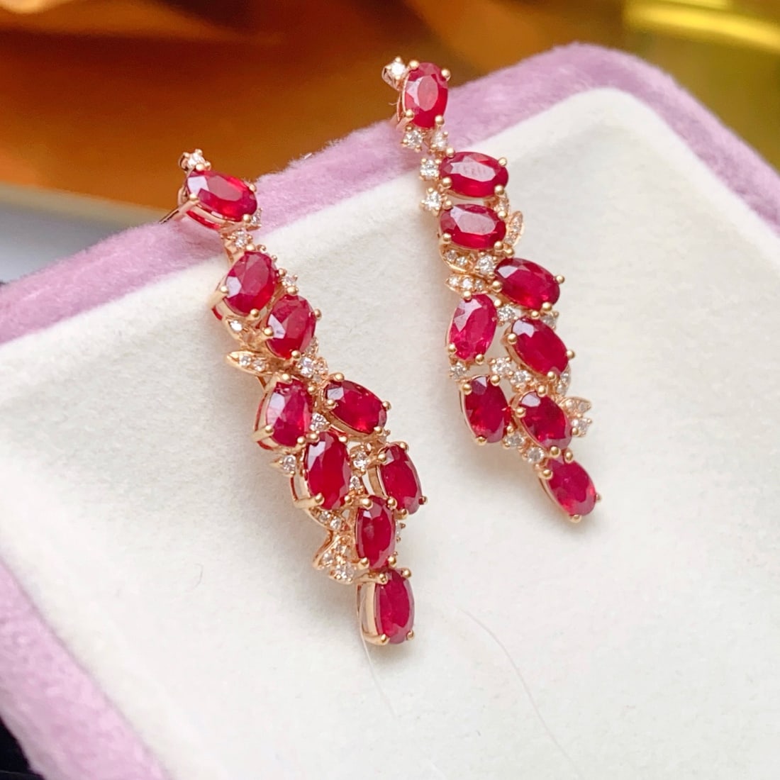 14k Gold 5.95 Ct Natural Ruby & Diamond Earrings - 6
