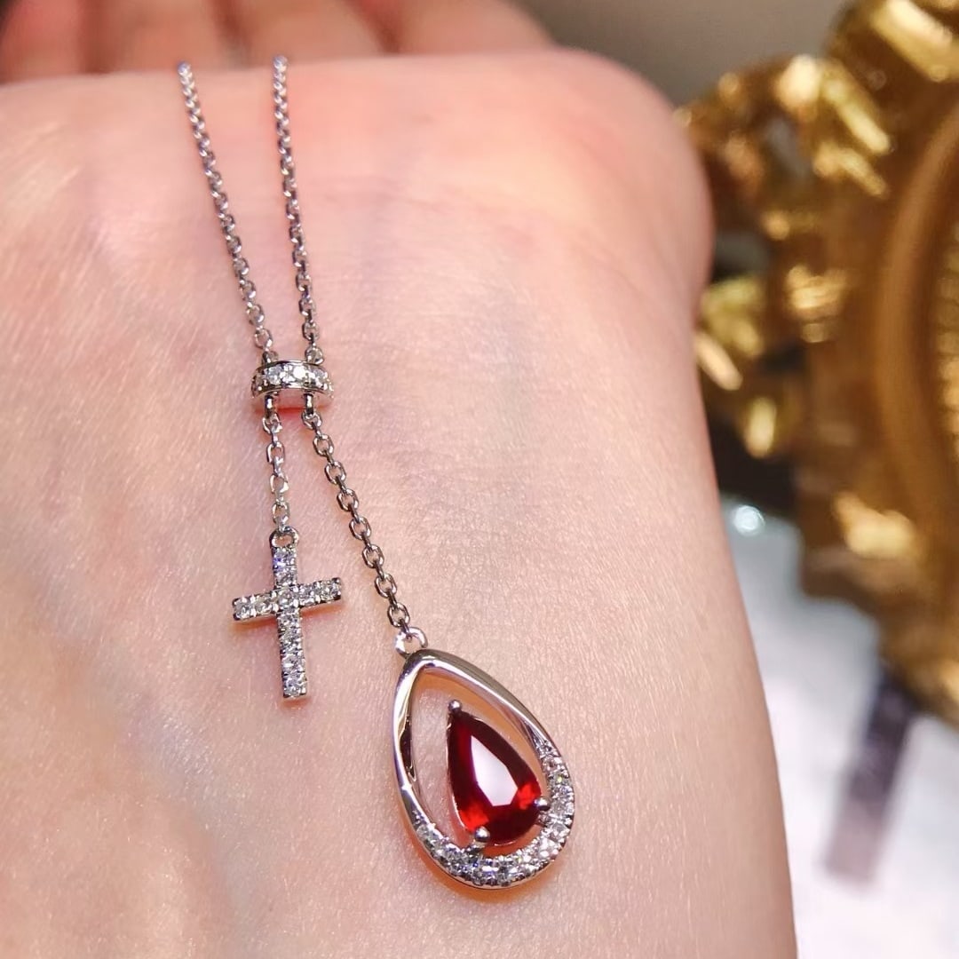 14k Gold 0.88 Ctw Natural Ruby & Diamond Necklace - 4
