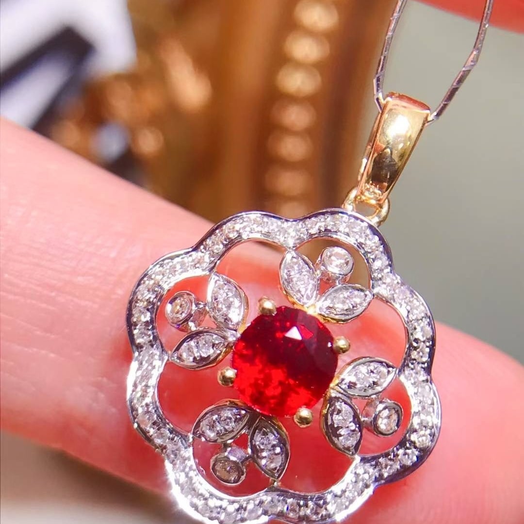 14k Gold 0.96 Ctw Natural Ruby & Diamond Pendant( Without Chain ) - 2