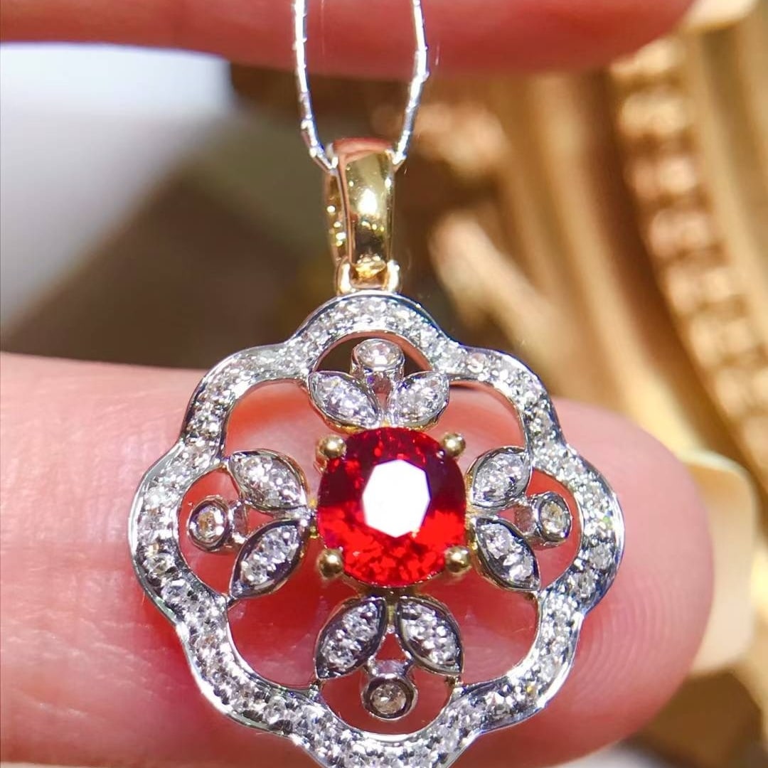 14k Gold 0.96 Ctw Natural Ruby & Diamond Pendant( Without Chain ) - 3