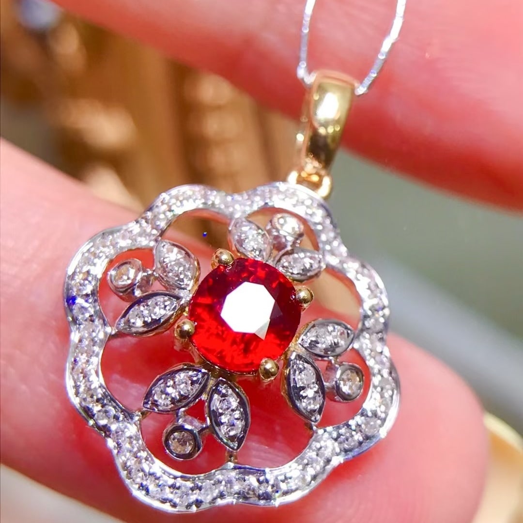 14k Gold 0.96 Ctw Natural Ruby & Diamond Pendant( Without Chain ) - 4
