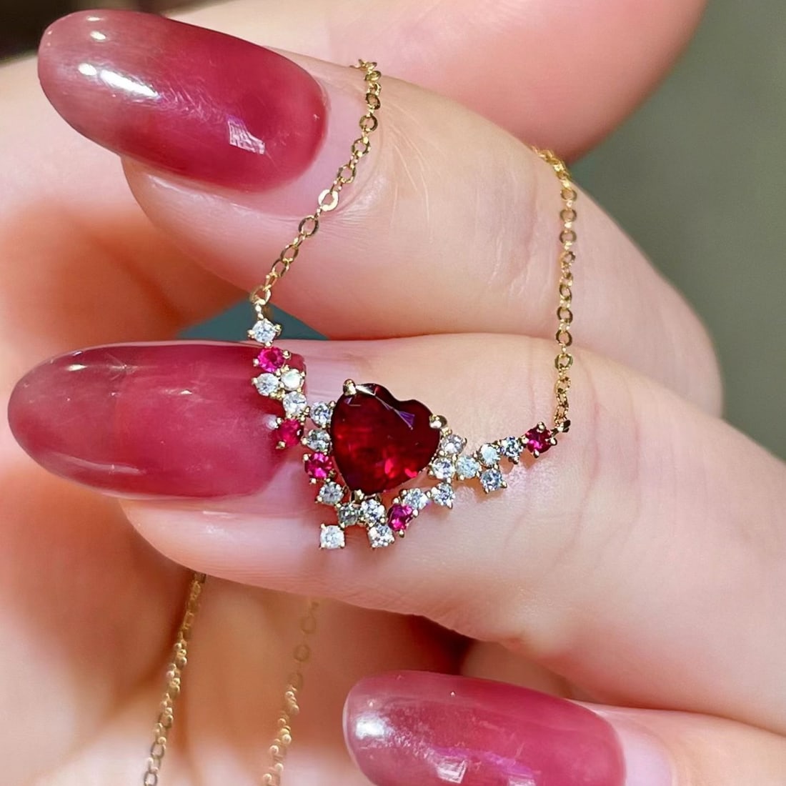 14k Gold 0.93 Ctw Natural Ruby & Diamond Necklace - 3
