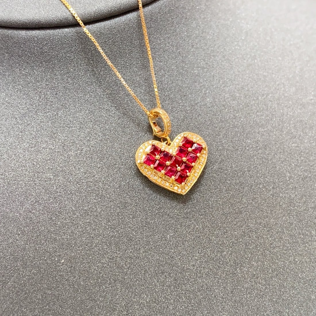 14k Gold 1.20 Ct Natural Ruby & Diamond Pendant( Without Chain ): Ref:231178285 // gold content:14k gold // main gemstone:ruby // shape:princess // carat weight:1. 20ct // color:red // treatment:natural // // adjacent gemstone 2 : diamond // number of stones:54 //