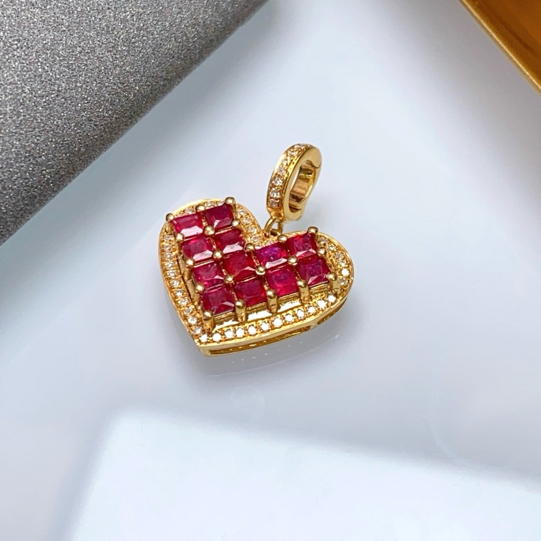 14k Gold 1.20 Ct Natural Ruby & Diamond Pendant( Without Chain ) - 4