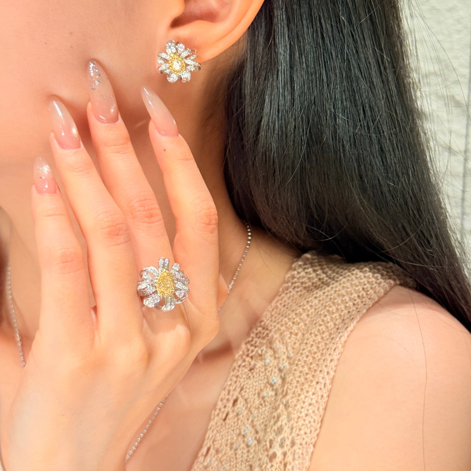 14k Gold 1.33 Ctw Natural Yellow Diamond & Diamond Earrings - 2