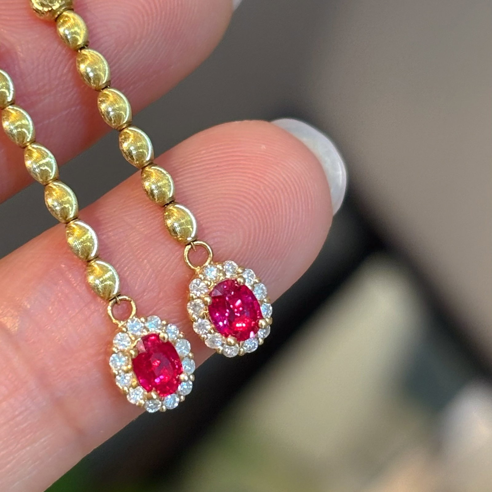 14k Gold 0.6 Ct Natural Ruby & Diamond Earrings - 2