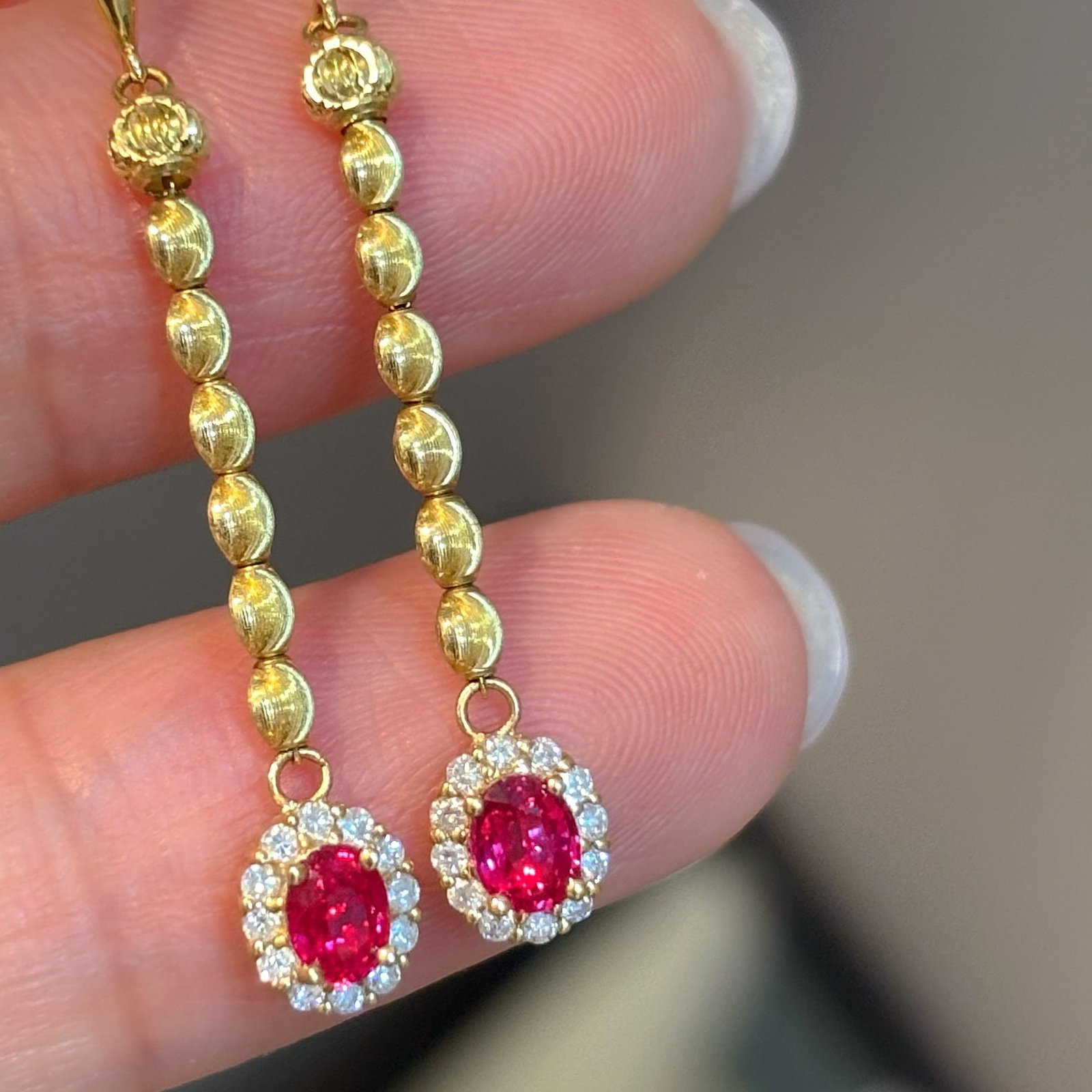14k Gold 0.6 Ct Natural Ruby & Diamond Earrings - 3