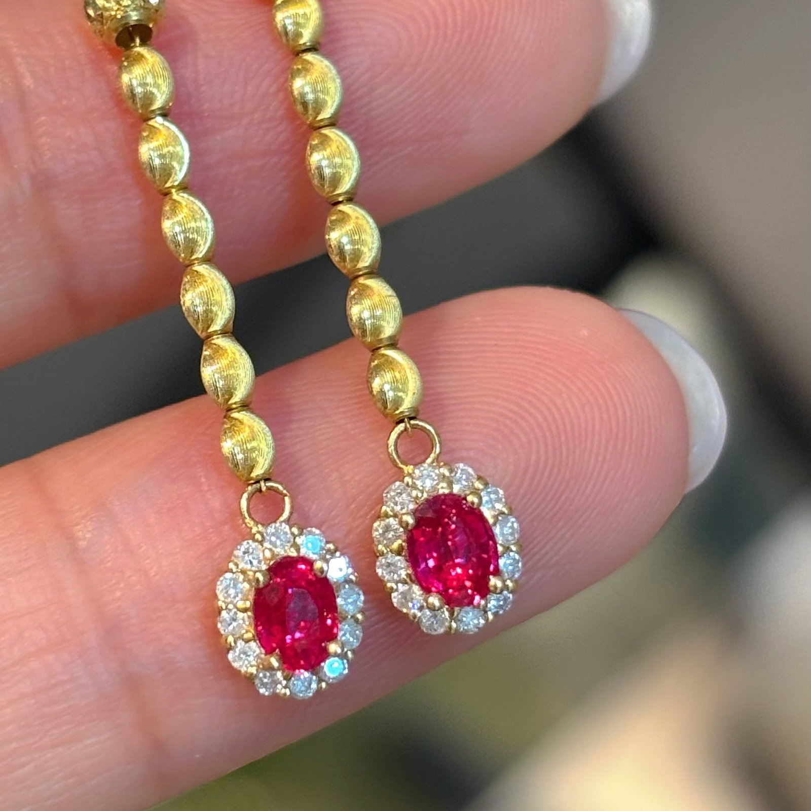 14k Gold 0.6 Ct Natural Ruby & Diamond Earrings - 4
