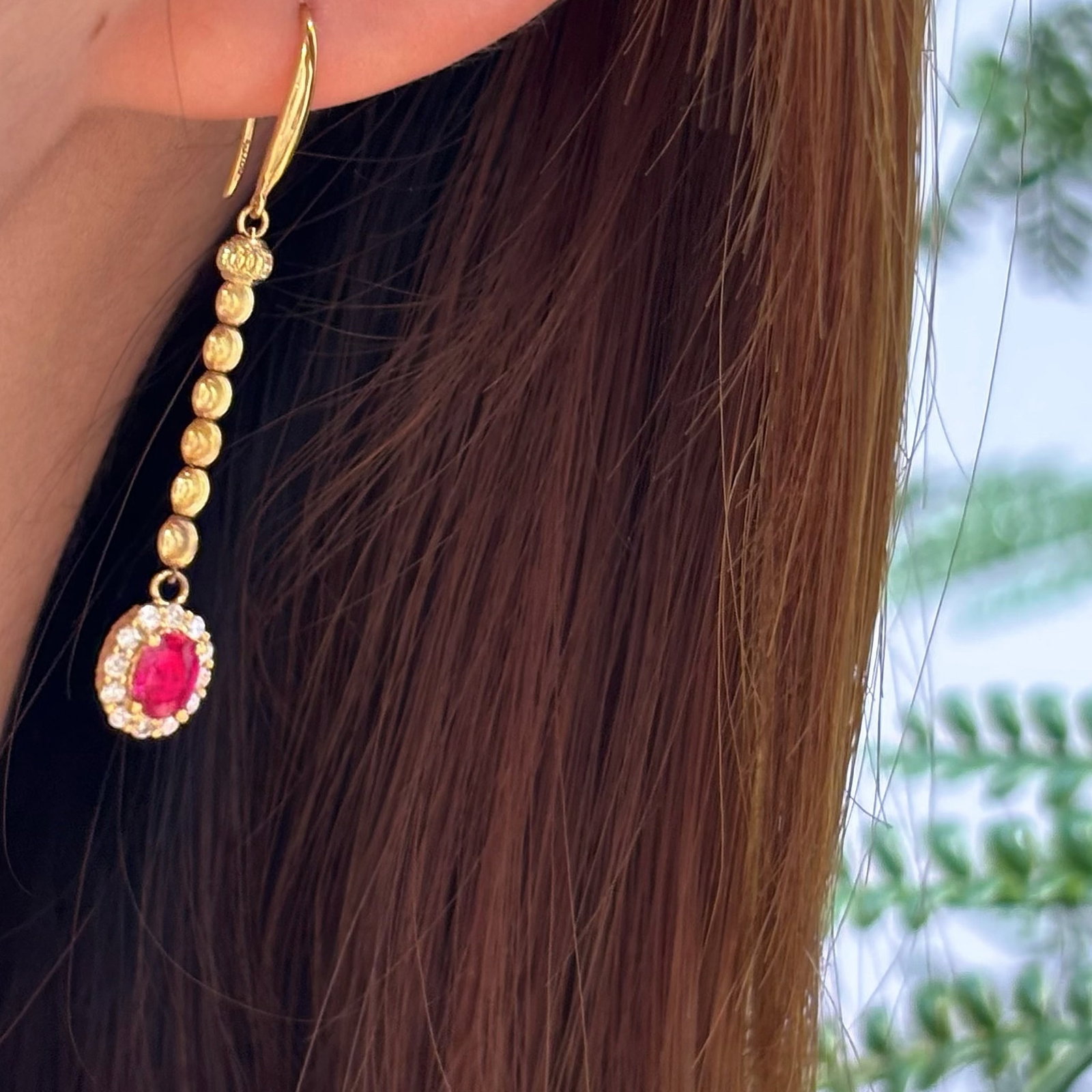 14k Gold 0.6 Ct Natural Ruby & Diamond Earrings - 5