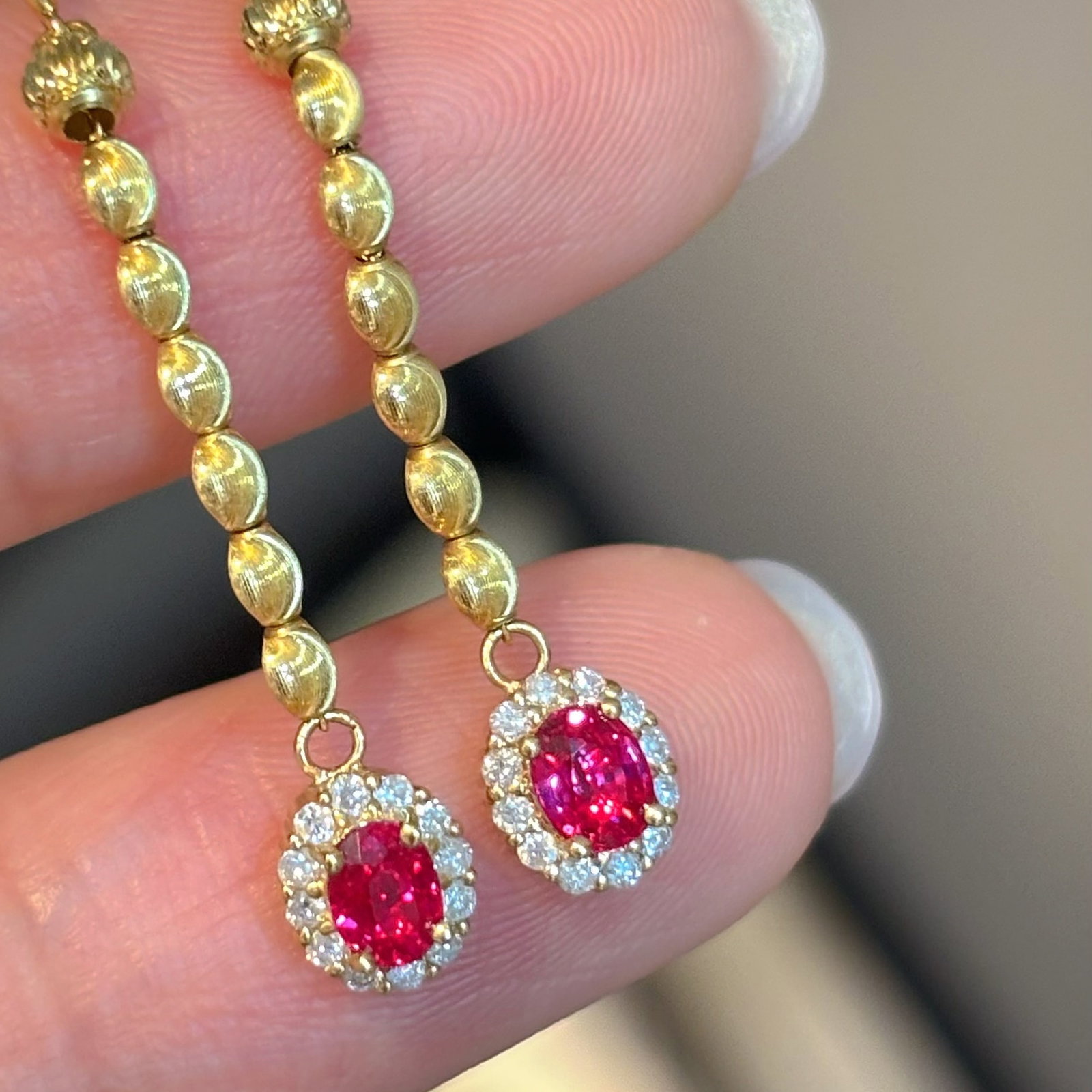 14k Gold 0.6 Ct Natural Ruby & Diamond Earrings - 6