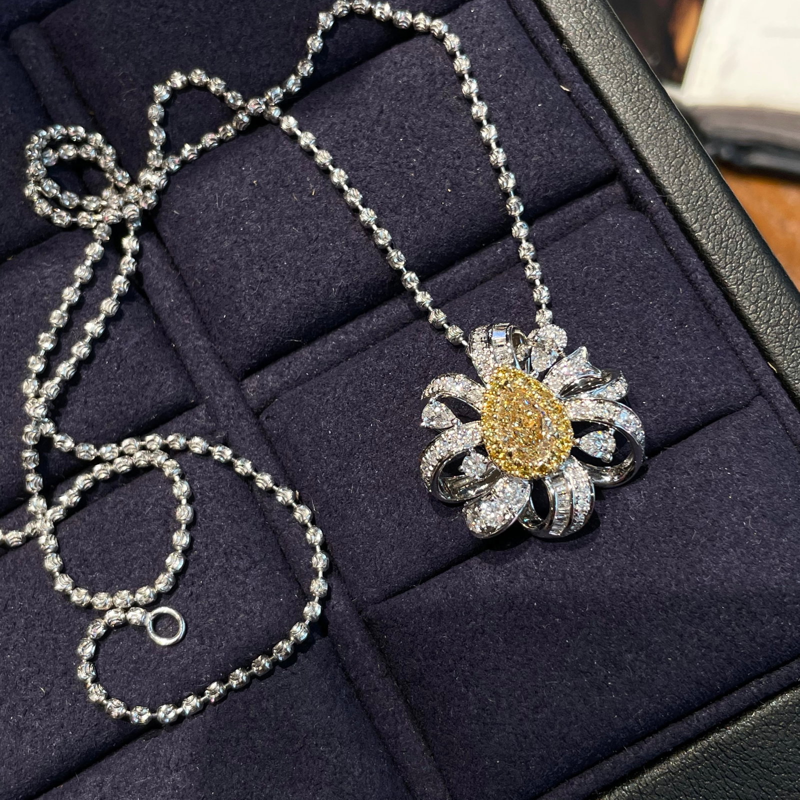 14k Gold 1.20 Ctw Natural Yellow Diamond & Diamond Pendant( Without Chain ) - 2