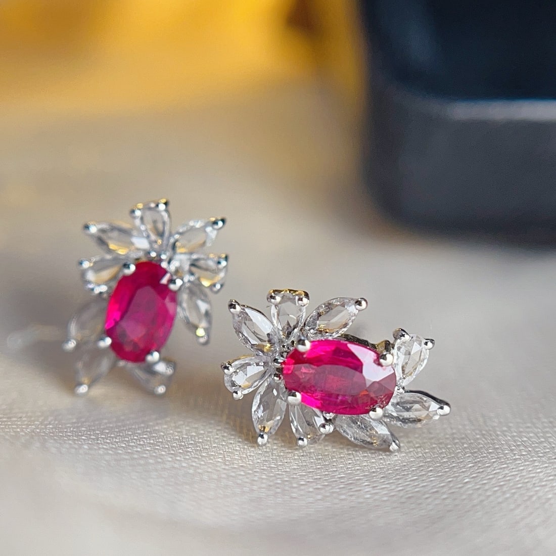 14k Gold 0.65 Ct Natural Ruby & Sapphire Earrings - 2