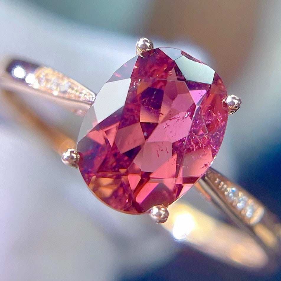 14k Gold 1.5 Ct Natural Tourmaline & Diamond Ring - 2