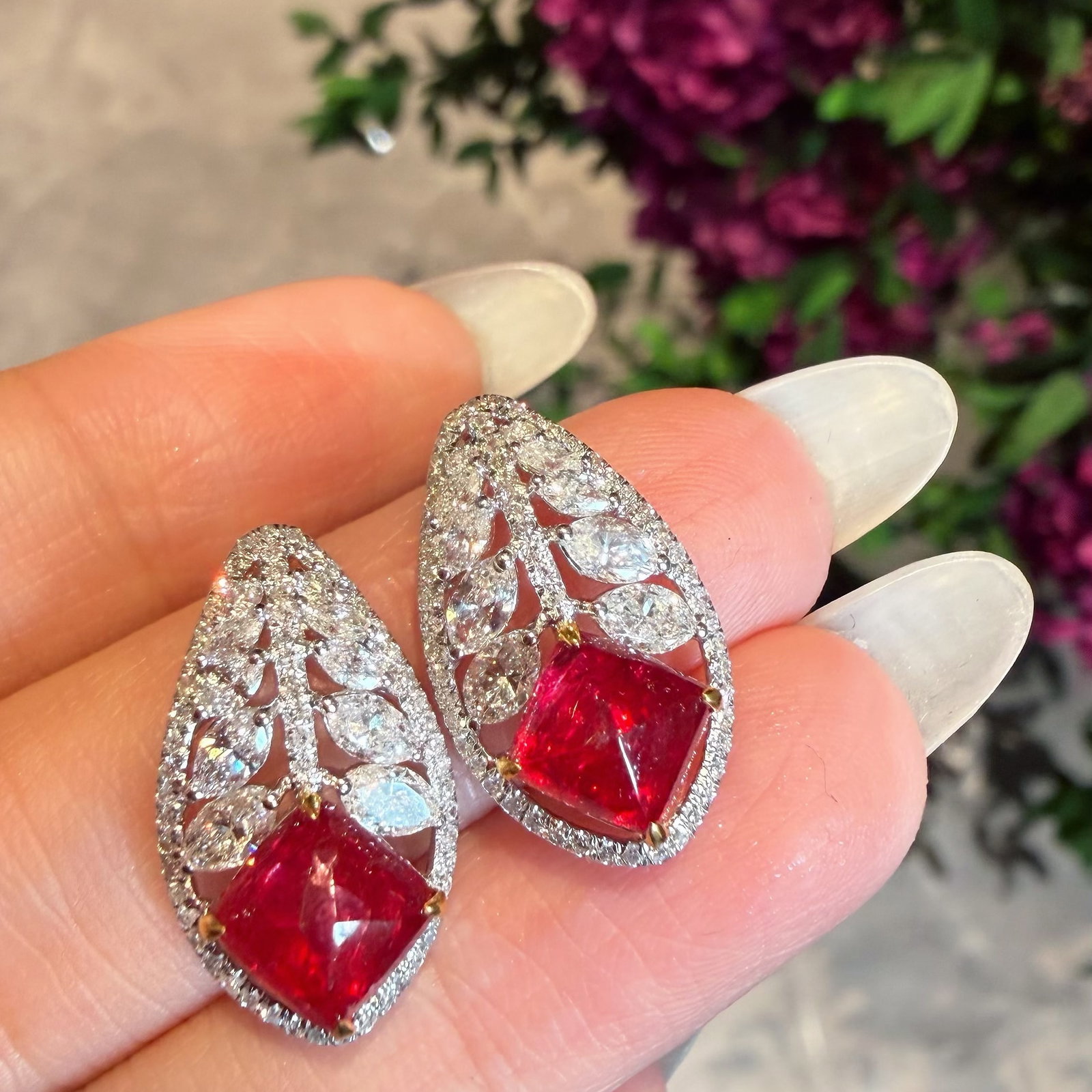 14k Gold 4.6 Ctw Natural Spinel & Diamond Earrings - 2