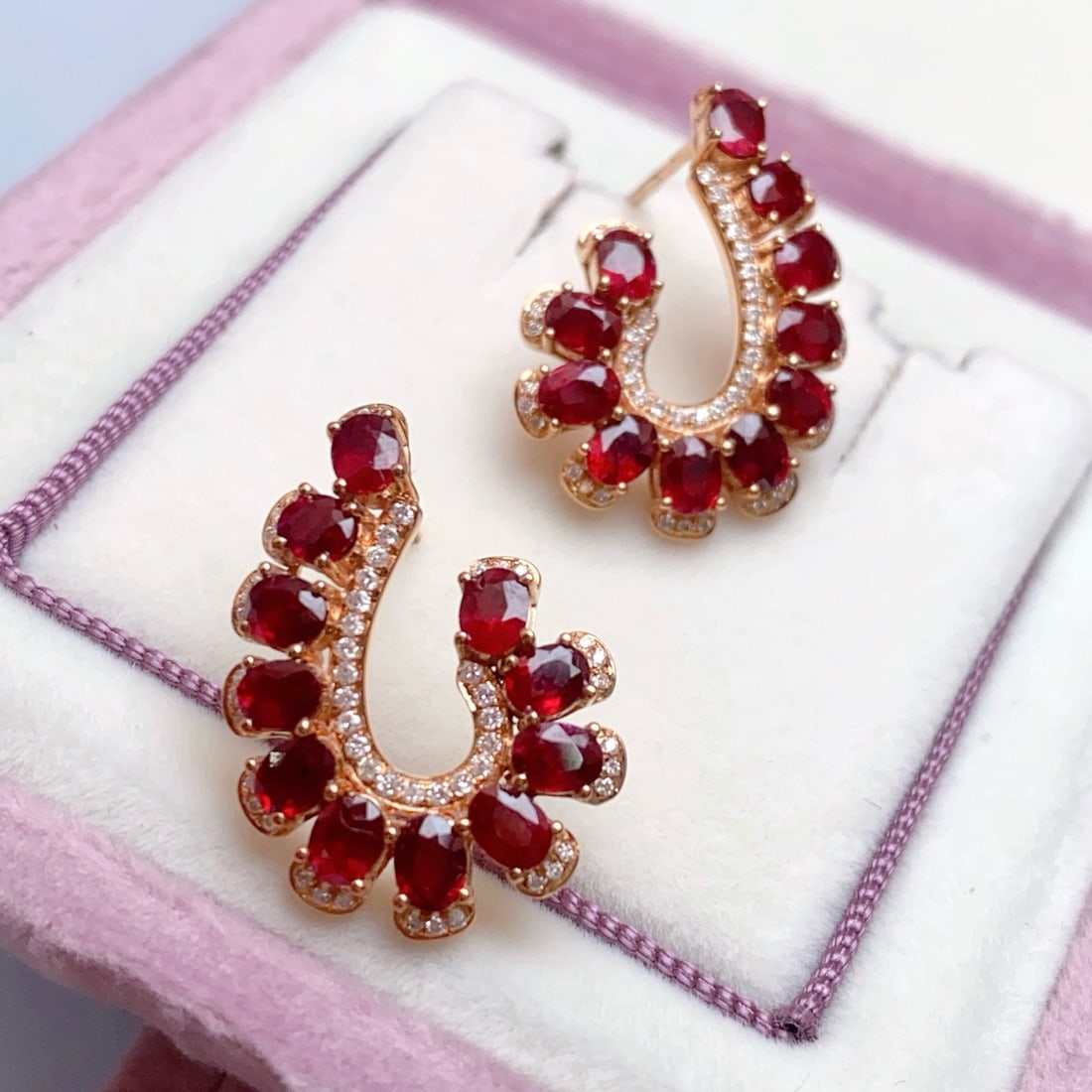 14k Gold 7.45 Ct Natural Ruby & Diamond Earrings - 2