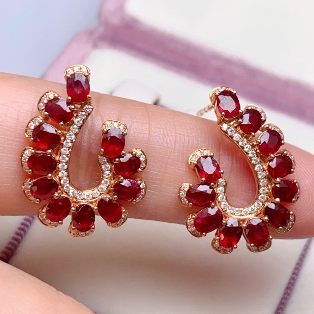 14k Gold 7.45 Ct Natural Ruby & Diamond Earrings - 3