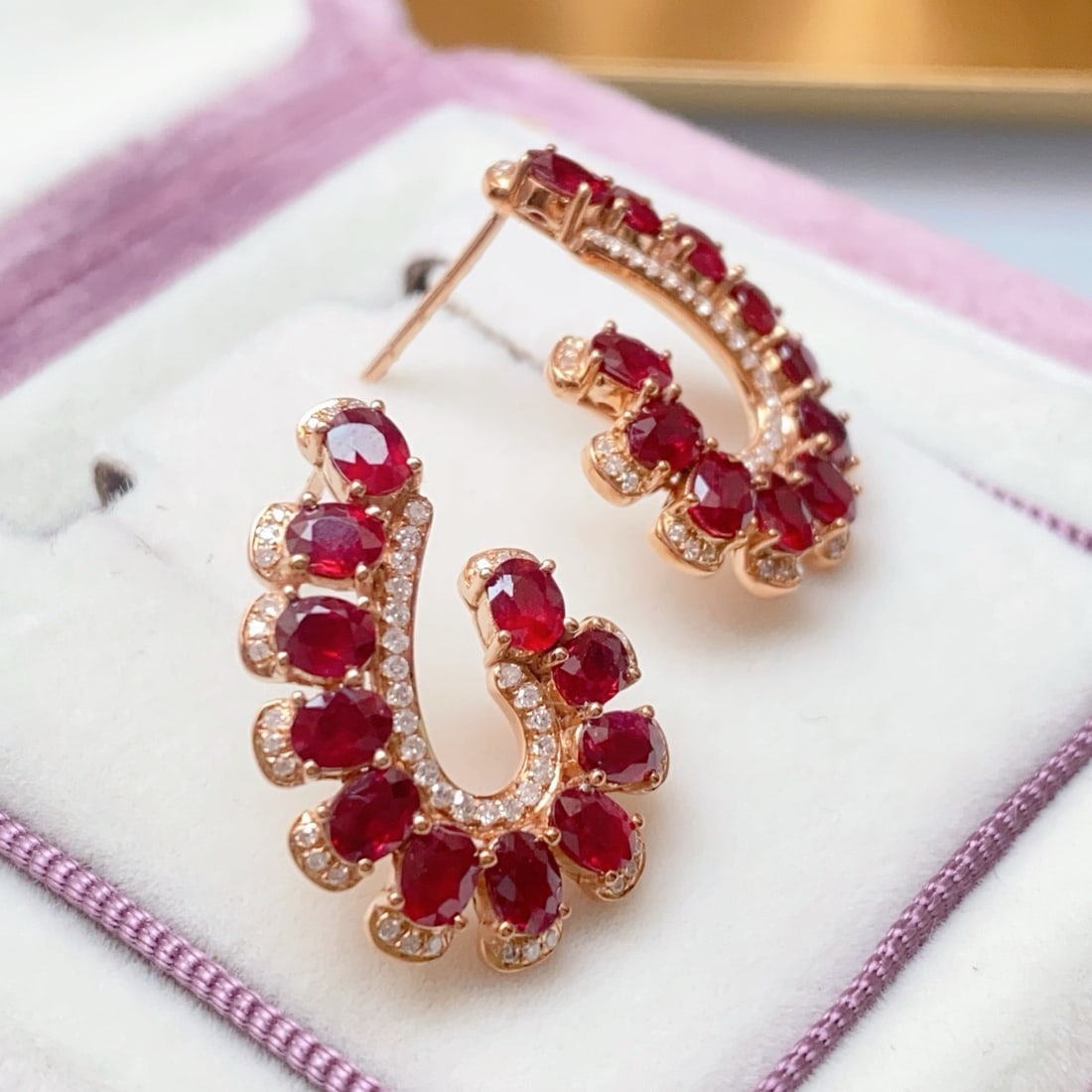 14k Gold 7.45 Ct Natural Ruby & Diamond Earrings - 5