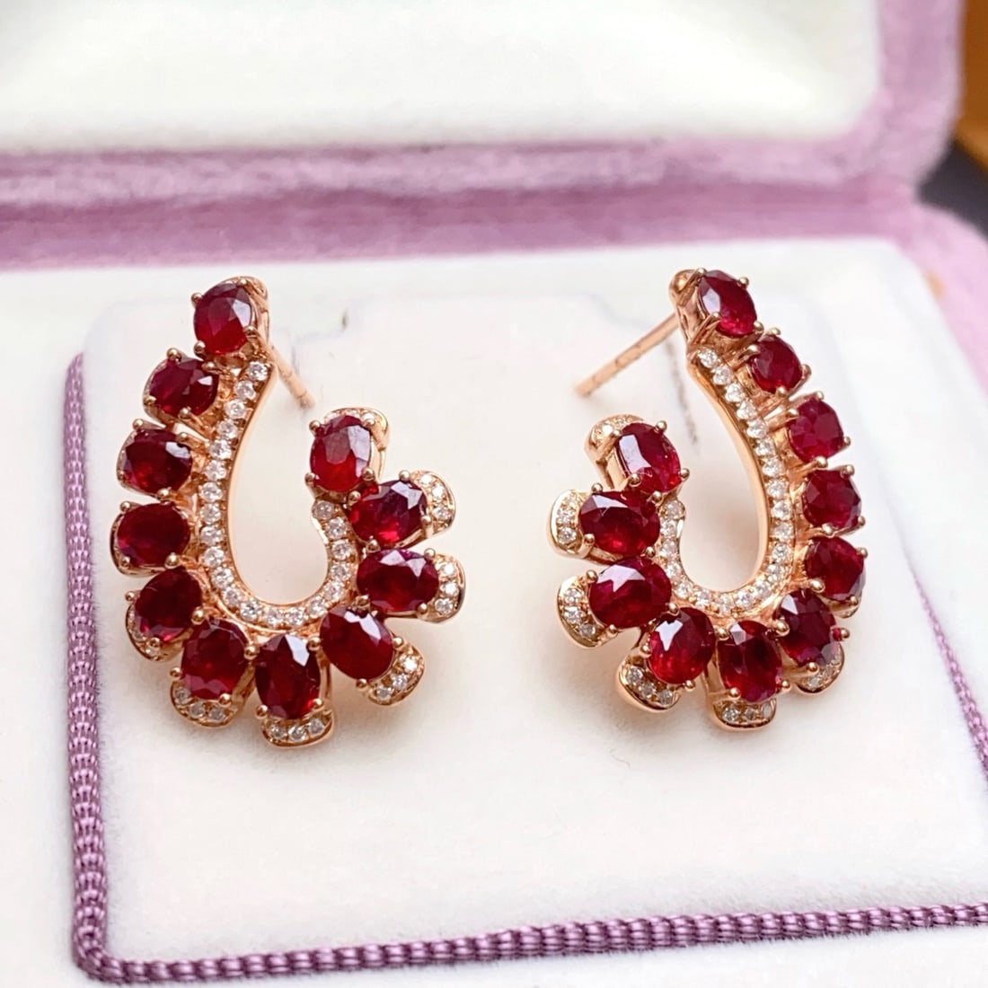 14k Gold 7.45 Ct Natural Ruby & Diamond Earrings - 6