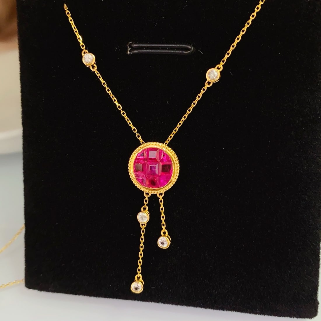 14k Gold 1.80 Ct Natural Ruby & Sapphire Necklace - 2