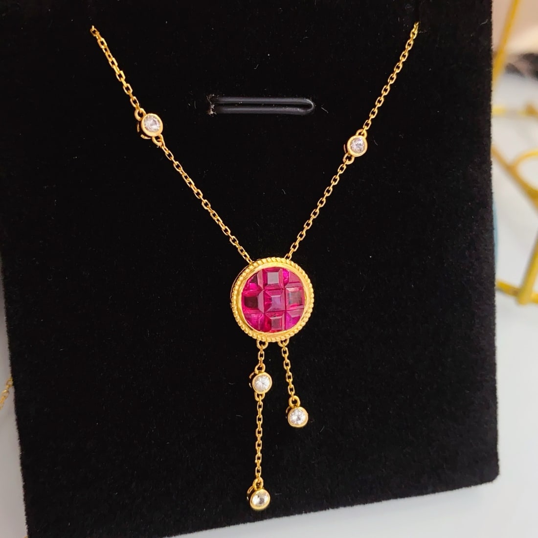 14k Gold 1.80 Ct Natural Ruby & Sapphire Necklace - 3