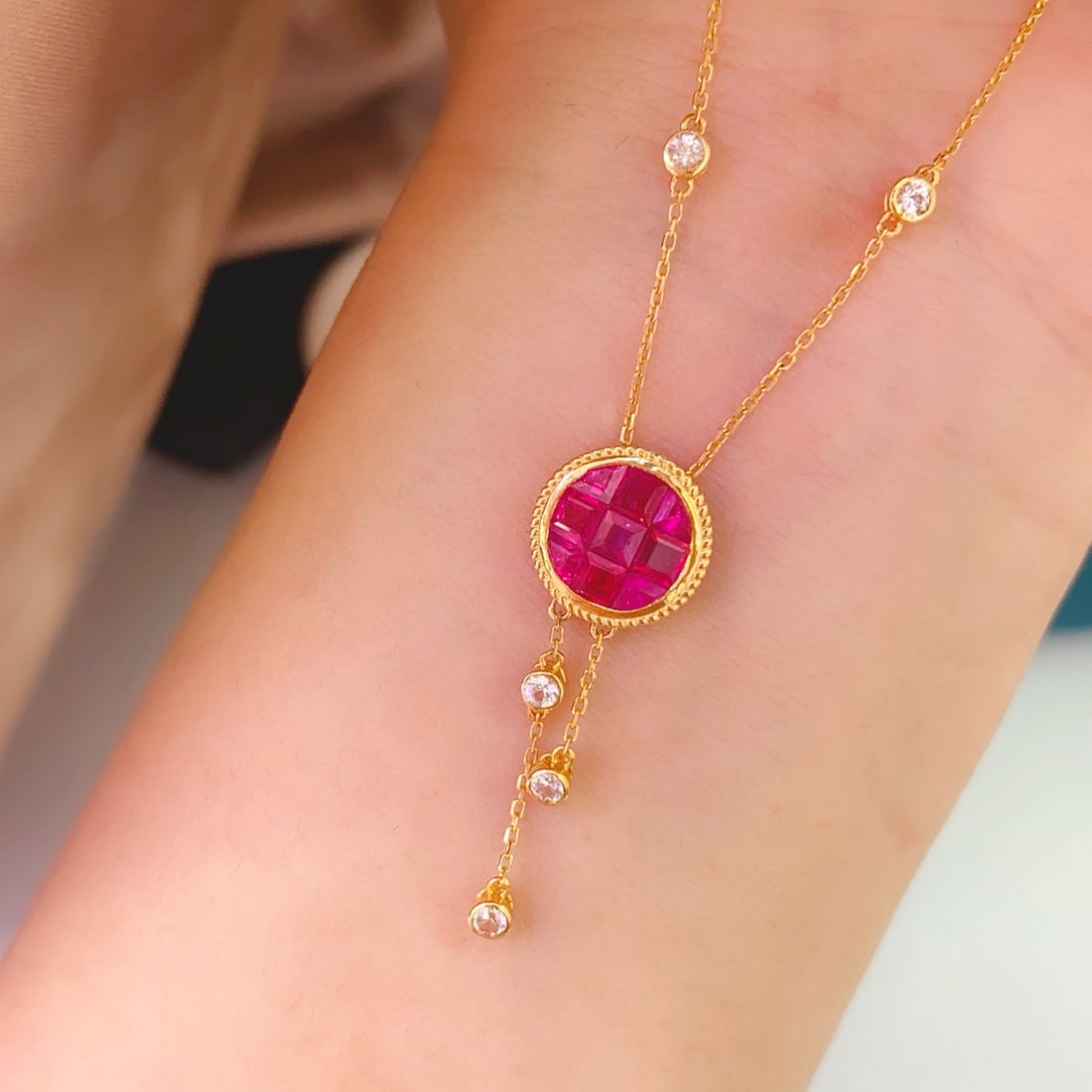 14k Gold 1.80 Ct Natural Ruby & Sapphire Necklace - 4