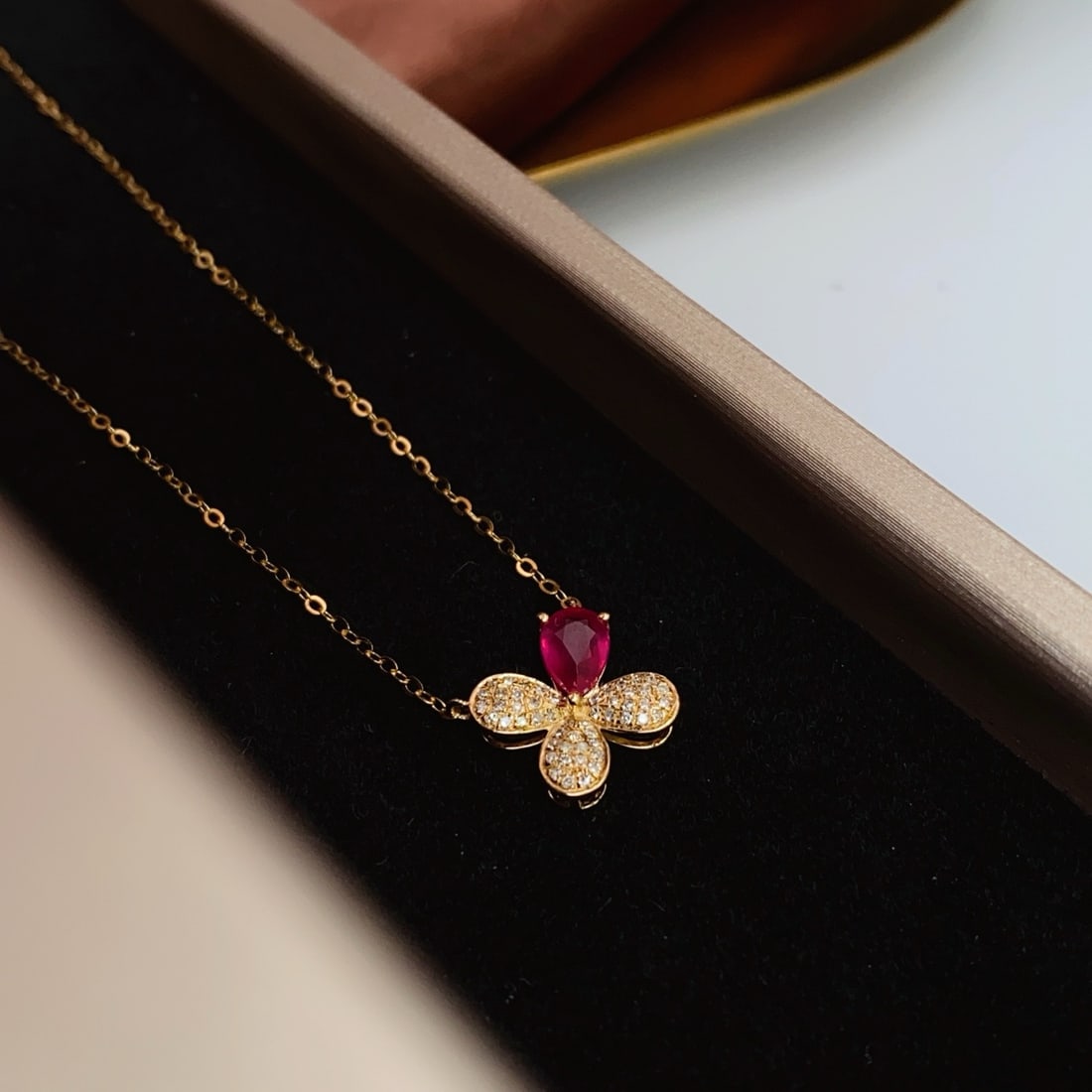 14k Gold 0.80 Ct Natural Ruby & Diamond Necklace - 2