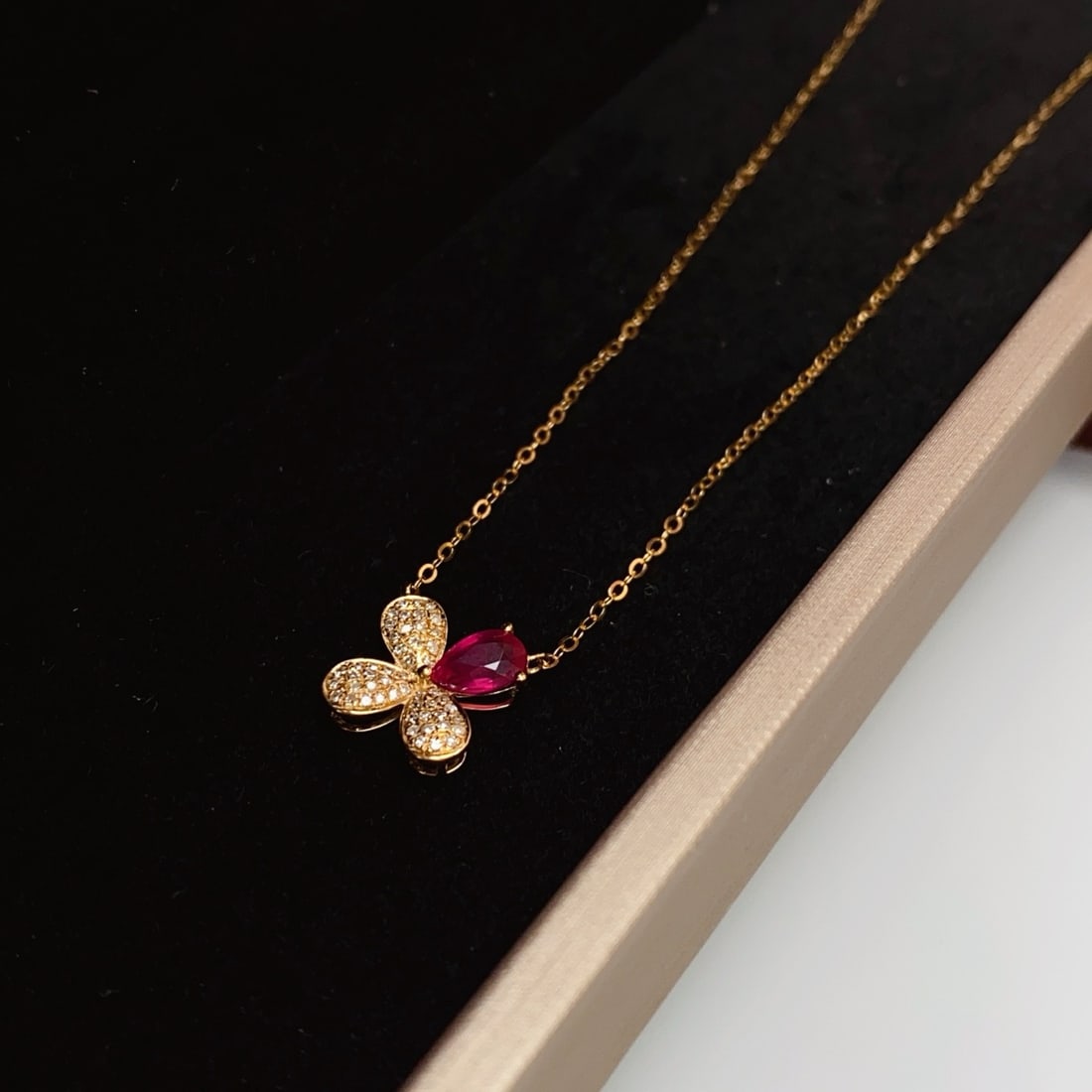 14k Gold 0.80 Ct Natural Ruby & Diamond Necklace - 3