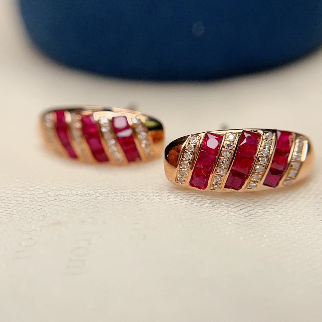 14k Gold 0.80 Ct Natural Ruby & Diamond Earrings - 2