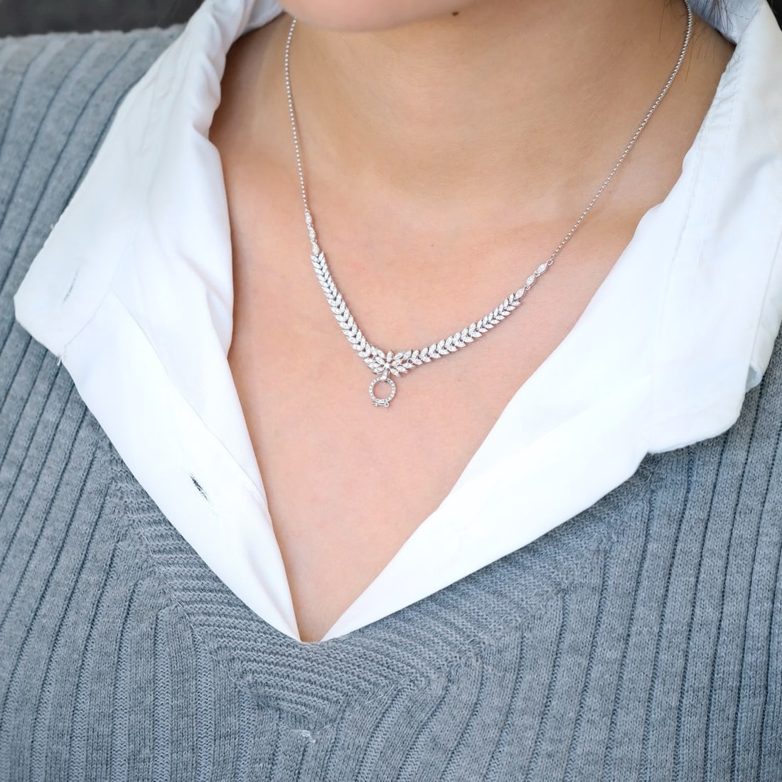 14k Gold 1.5 Ct Natural H Diamond Necklace - 4