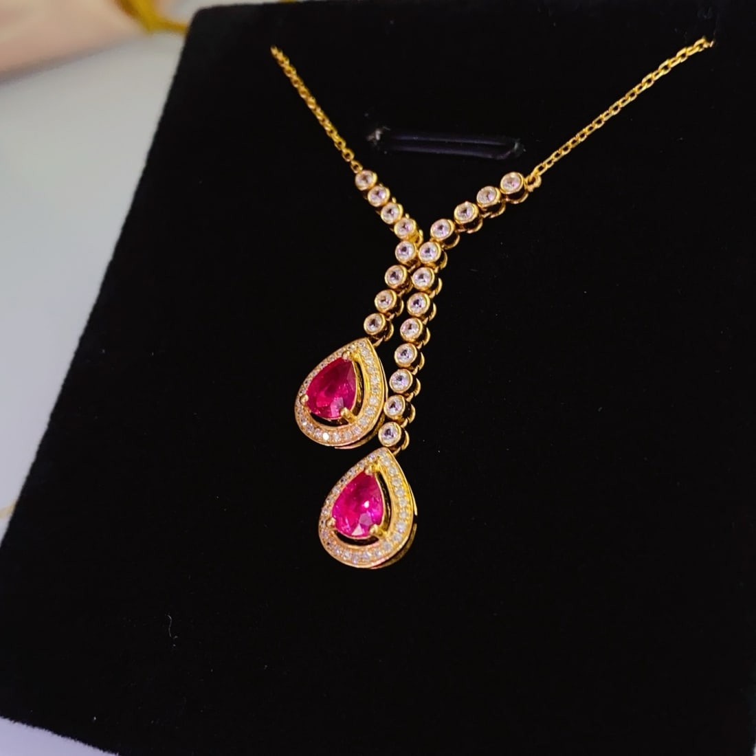 14k Gold 1.00 Ct Natural Ruby & Diamond & Sapphire Necklace - 2