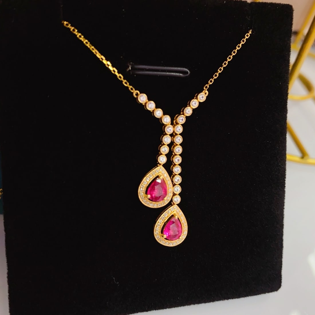 14k Gold 1.00 Ct Natural Ruby & Diamond & Sapphire Necklace - 3