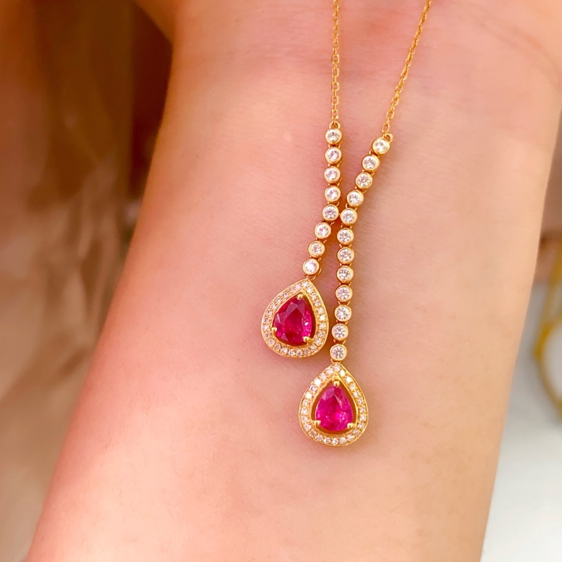 14k Gold 1.00 Ct Natural Ruby & Diamond & Sapphire Necklace - 4