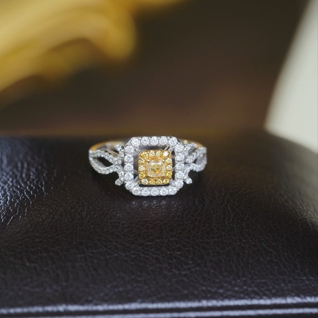 14k Gold 0.68 Ctw Natural Pink Diamond & Diamond Ring: Ref:231178380 // gold content:14k gold // ring size:7. 25us // // main gemstone:pink diamond // shape:cushion // carat weight:0. 18ct // color:pink // treatment:natural // // adjacent gemstone 2 :