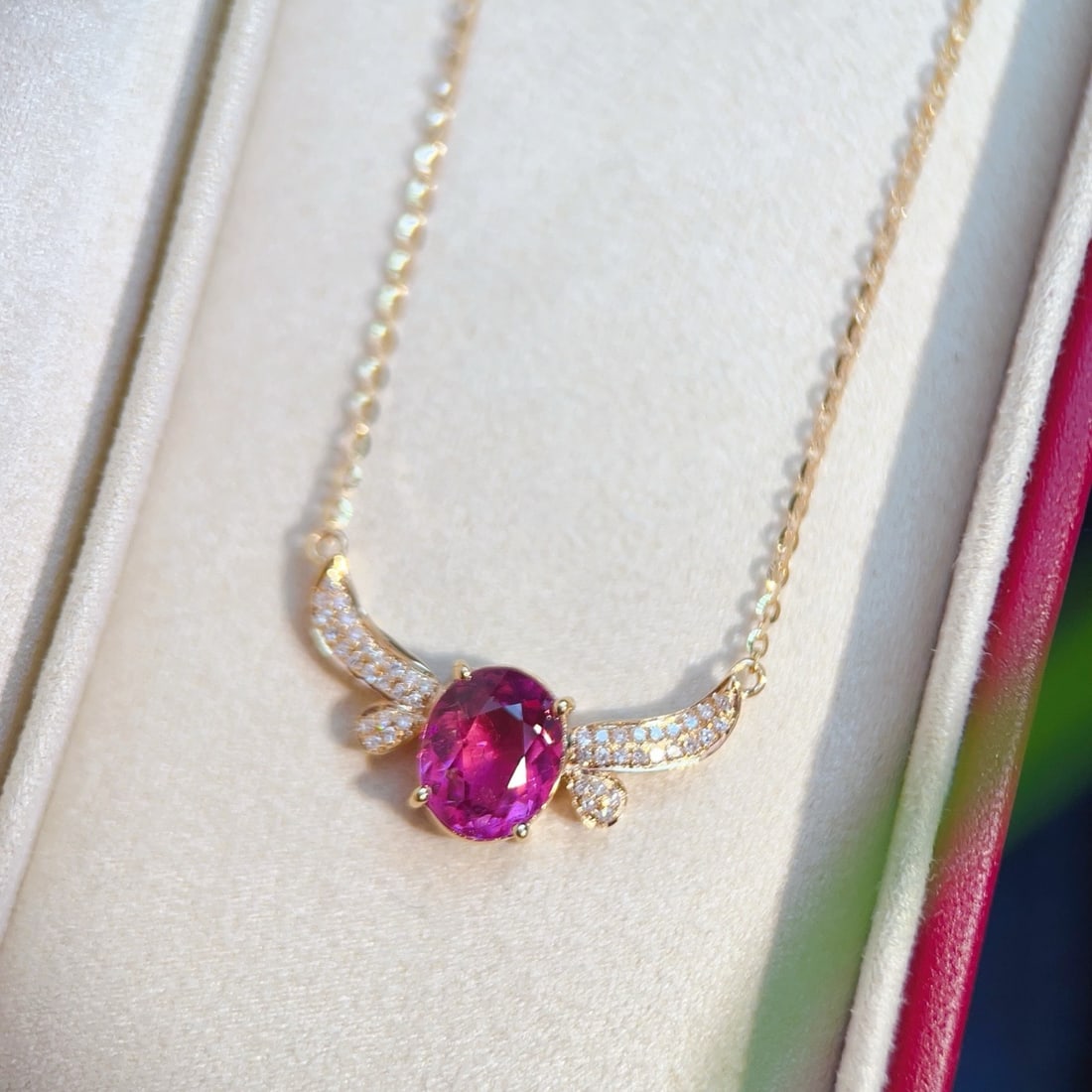 14k Gold 2.2 Ct Natural Tourmaline & Diamond Necklace - 4