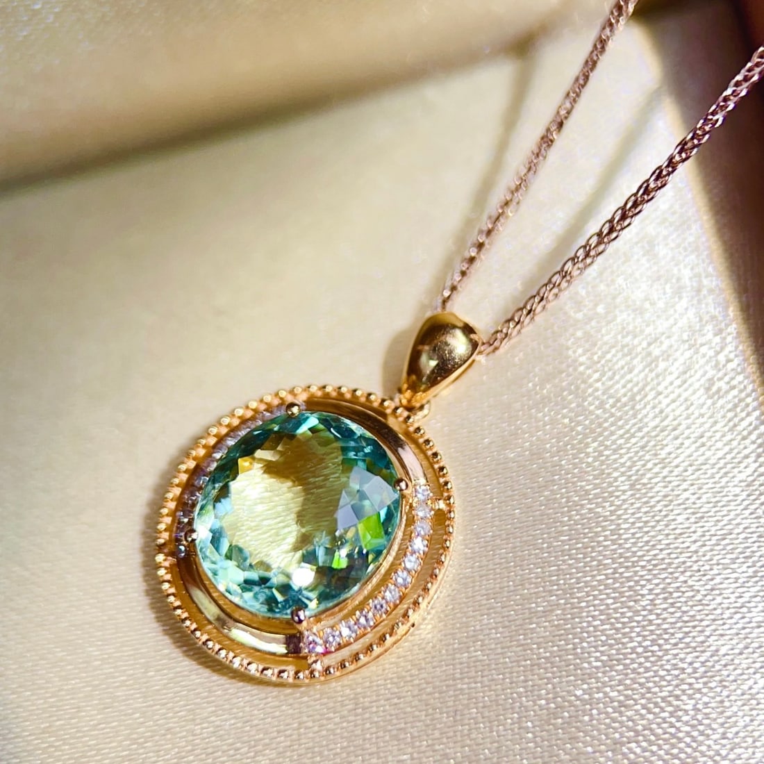 14k Gold 3.57 Ctw Natural Tourmaline & Diamond Pendant( Without Chain ): Ref:231178396 // gold content:14k gold // main gemstone:tourmaline // shape:oval // carat weight:3. 5ct // color:green // treatment:natural // // adjacent gemstone 2 : diamond // number of stones:24