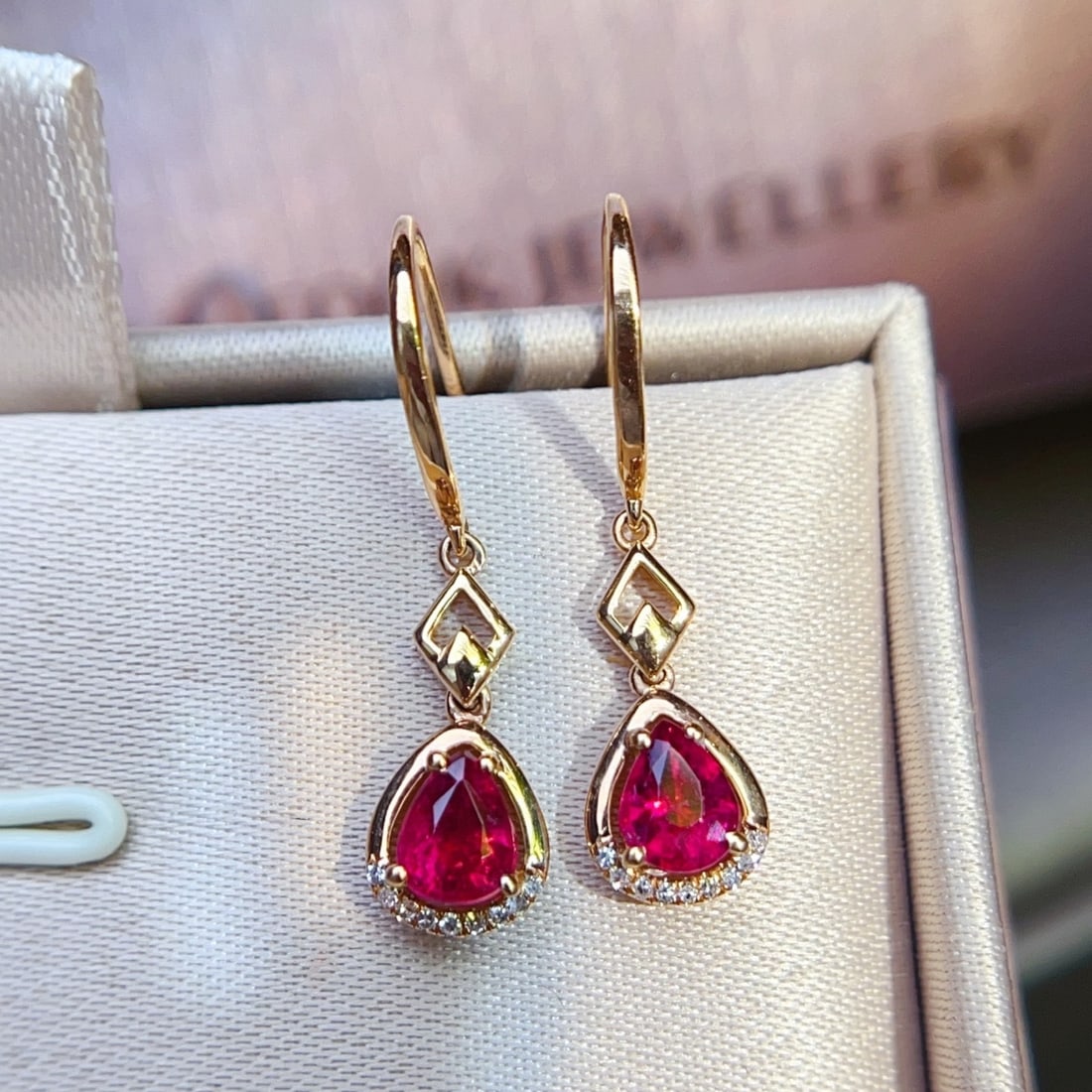 14k Gold 0.90 Ctw Natural Tourmaline & Diamond Earrings - 2