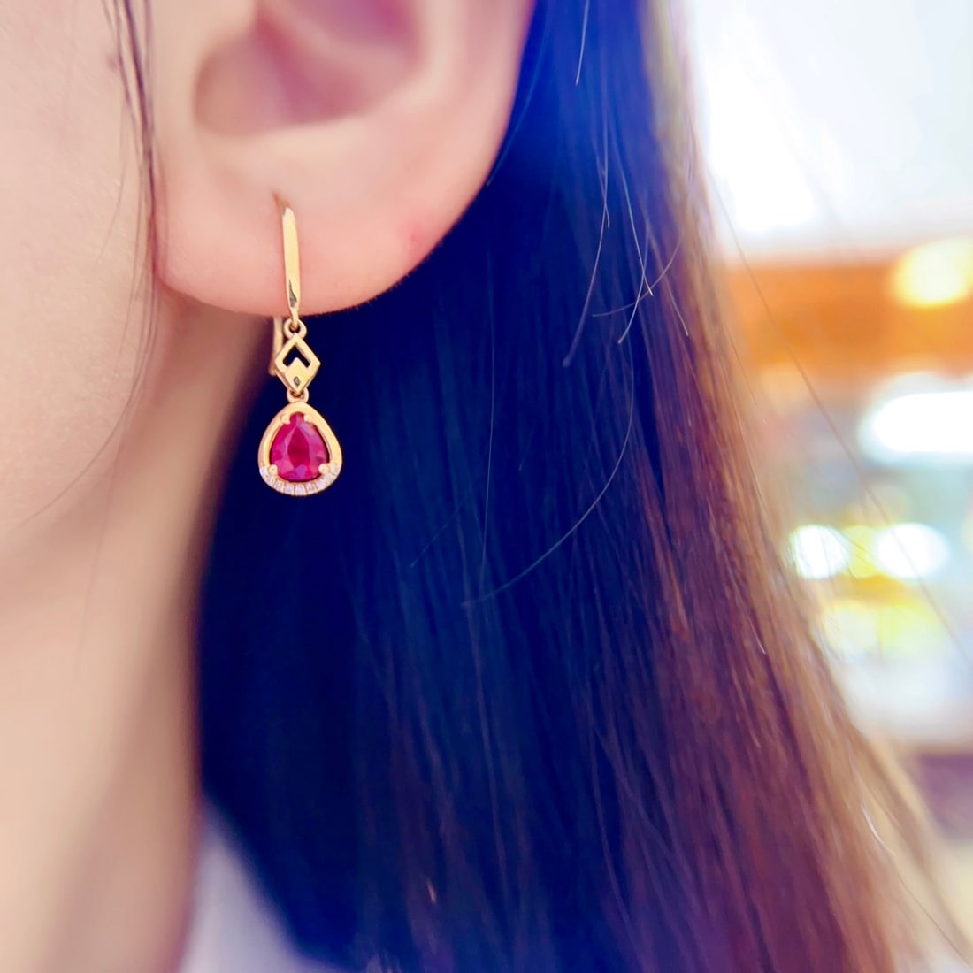 14k Gold 0.90 Ctw Natural Tourmaline & Diamond Earrings - 6